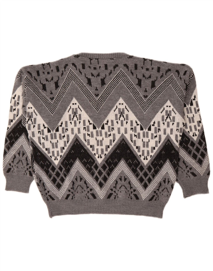 Maglione vintage da uomo con scollo a barca, grande acrilico grigio Chevron