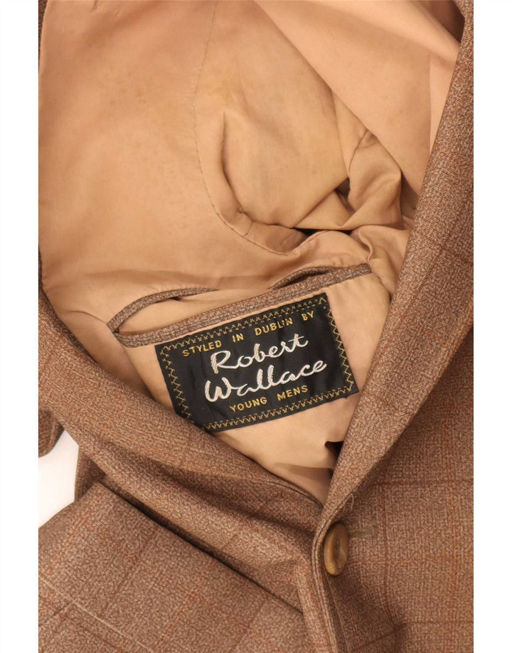 Giacca blazer vintage da ragazzo a 2 bottoni 6-7 anni a quadri marrone