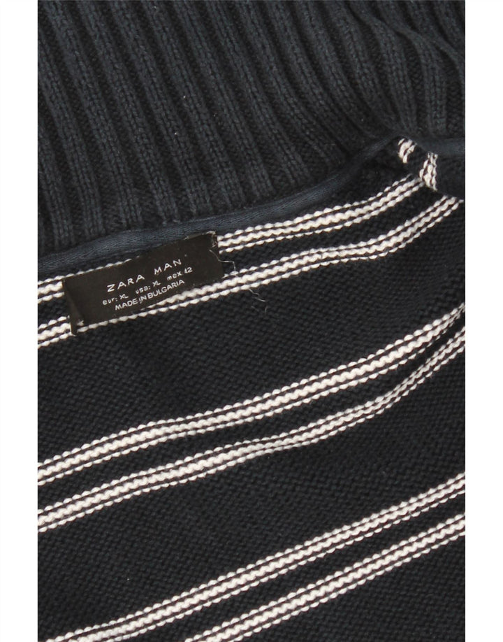 Maglione cardigan da uomo Zara XL a righe blu navy