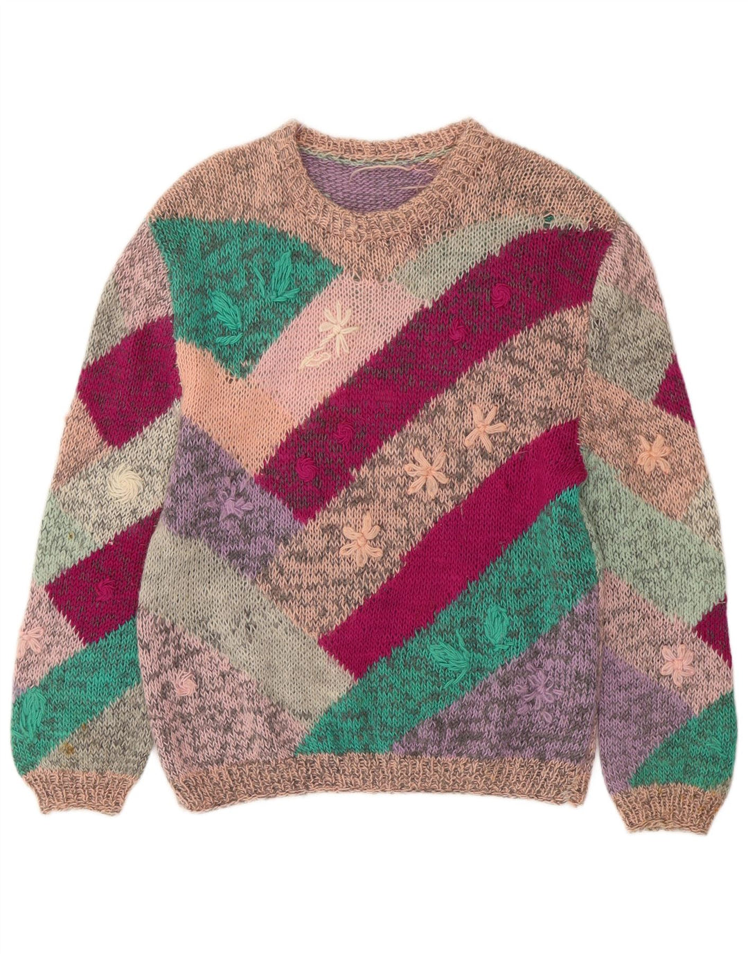 Maglione maglione con scollo a barca da donna VINTAGE UK 18 XL floreale multicolore