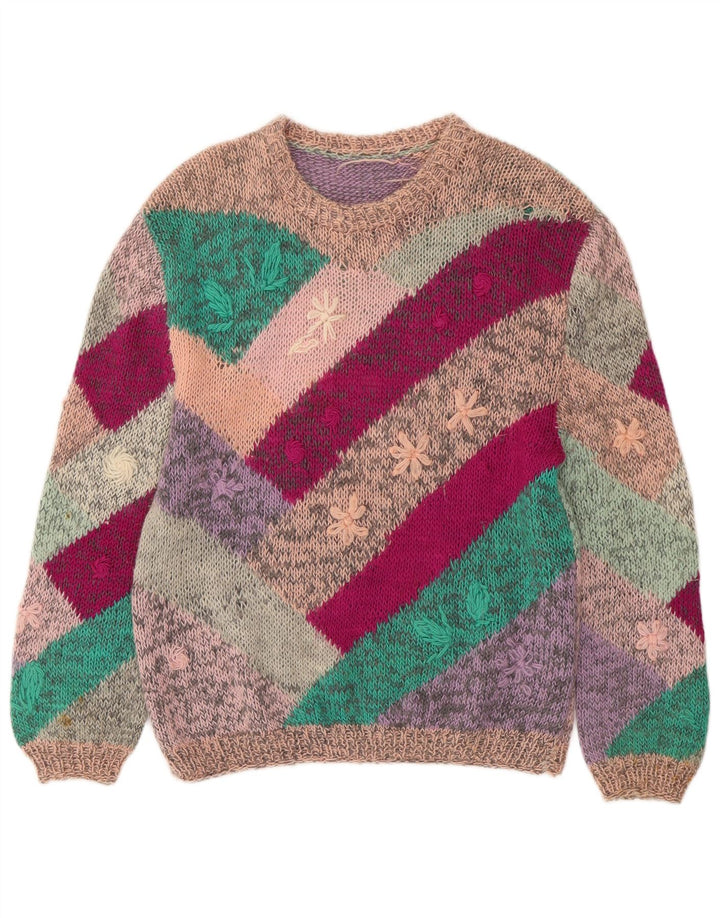 Maglione maglione con scollo a barca da donna VINTAGE UK 18 XL floreale multicolore