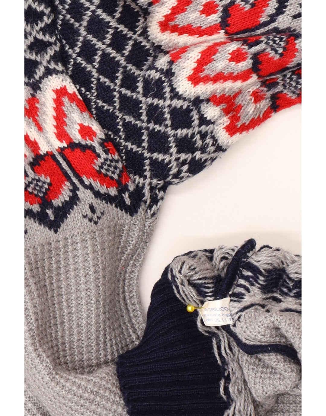 Maglione maglione vintage da uomo con collo alto, blu medio, acrilico Fair Isle