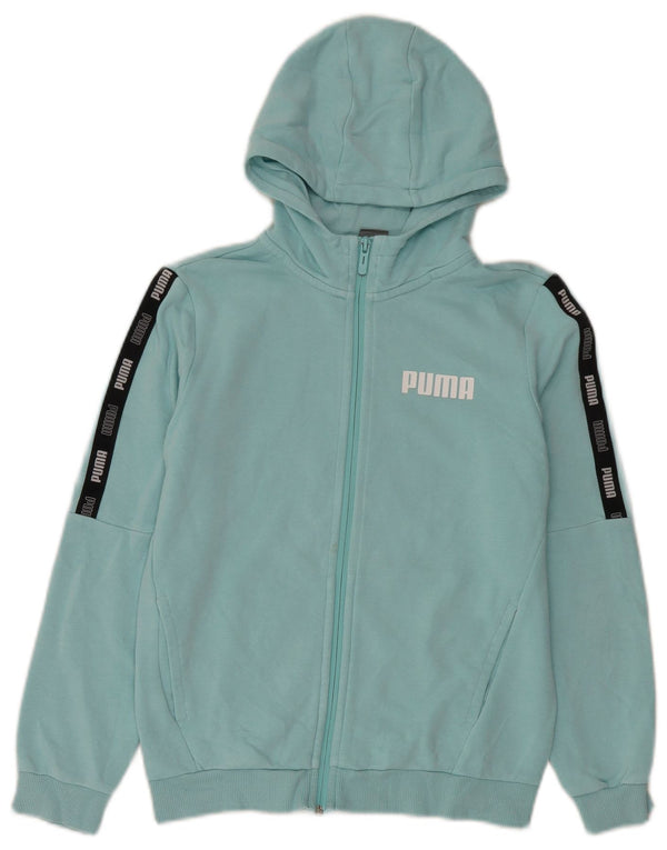 Felpa con cappuccio e zip grafica Puma da bambino 11-12 anni in cotone color block blu