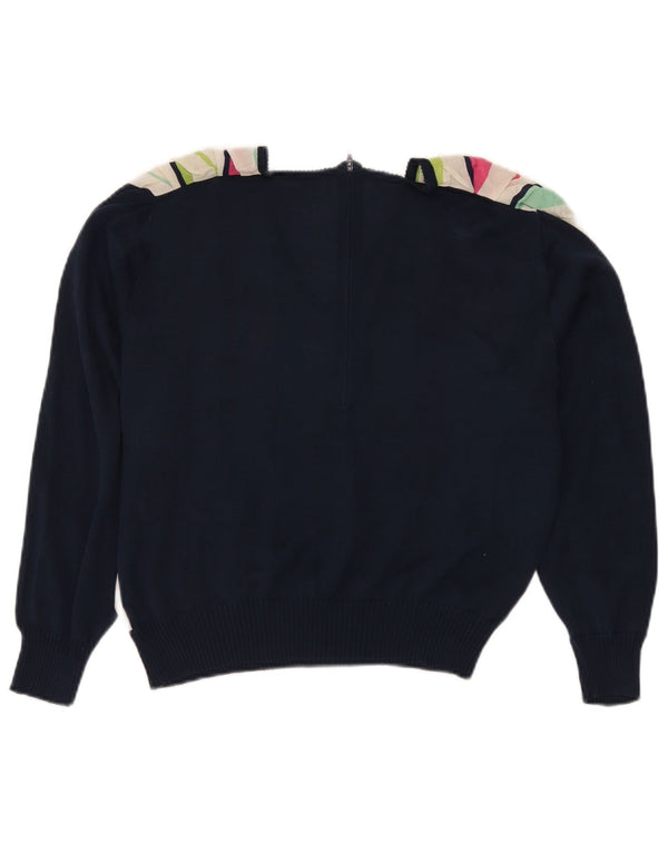 Top camicetta a maniche lunghe da donna vintage UK 16 grandi righe blu navy