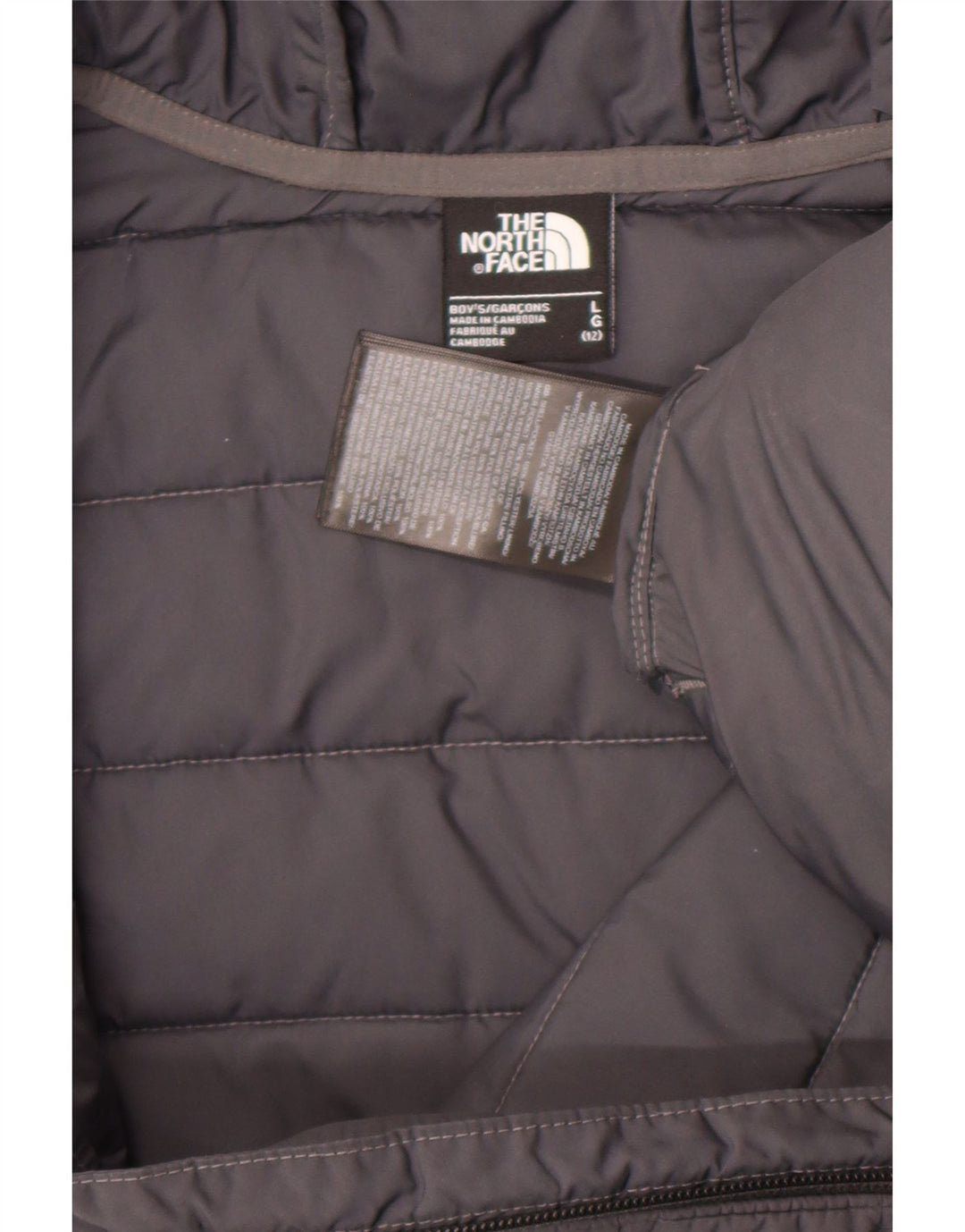 Giacca imbottita con cappuccio The North Face da bambino 11-12 anni, grande in poliestere grigio