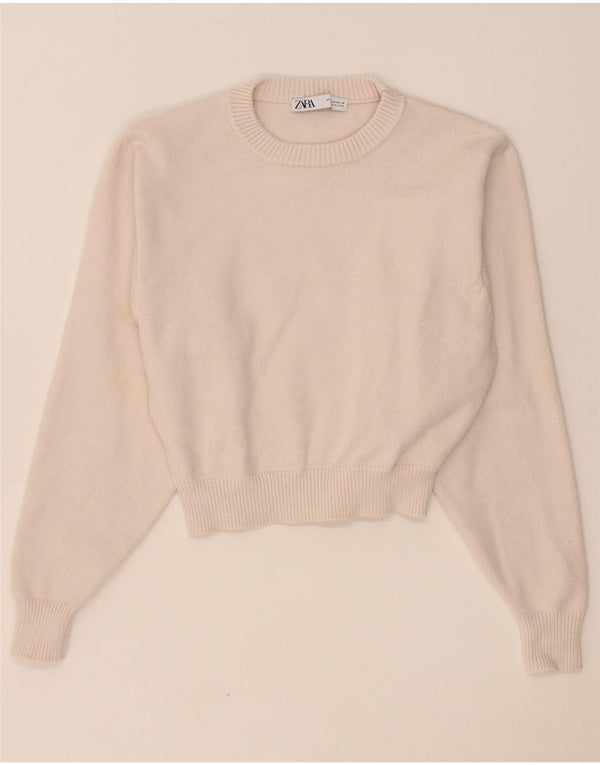 Maglione corto girocollo da donna Zara UK 14 Viscosa beige medio