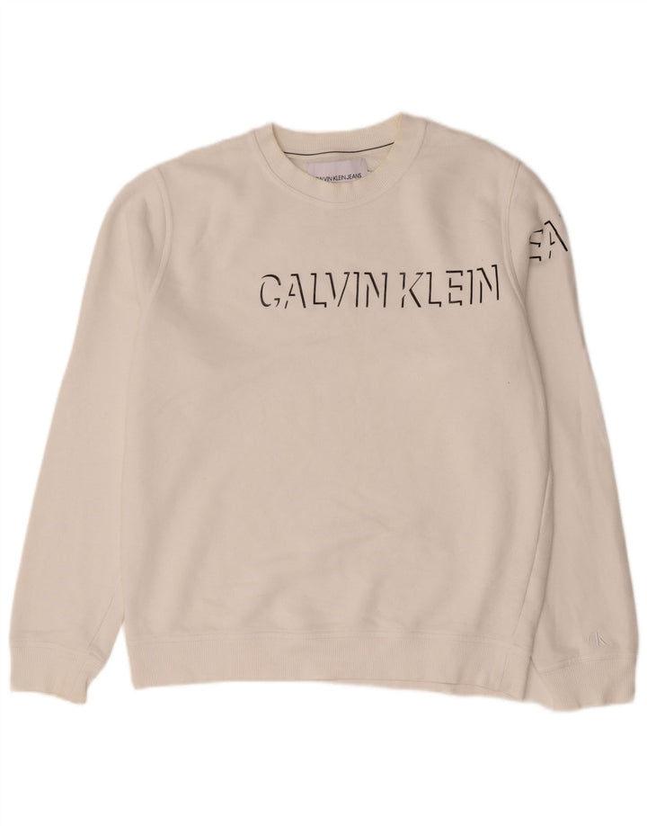 Calvin Klein Jeans Felpa grafica da uomo Maglione grande cotone bianco
