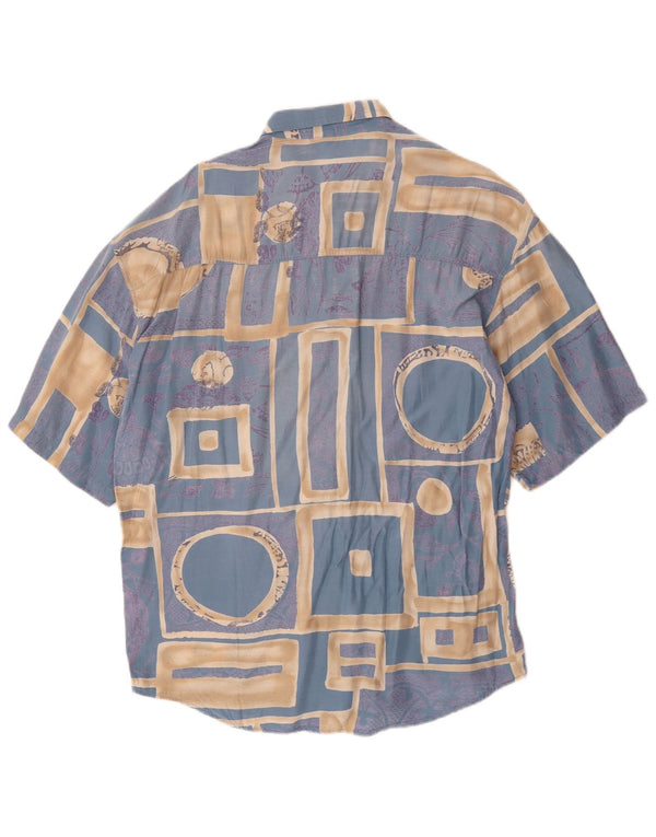 Vintage Mens Short Sleeve Shirt Medium Blue Geometric Viscose