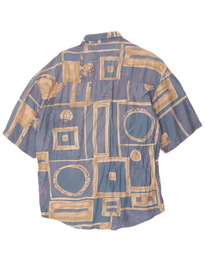 Camicia vintage da uomo a maniche corte in viscosa geometrica blu medio