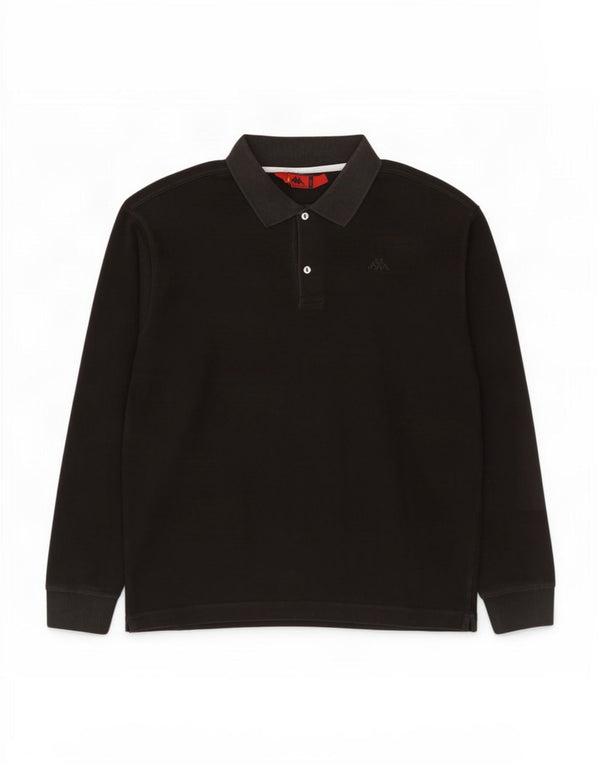 Polo Kappa Uomo Manica Lunga Large Nera in Cotone