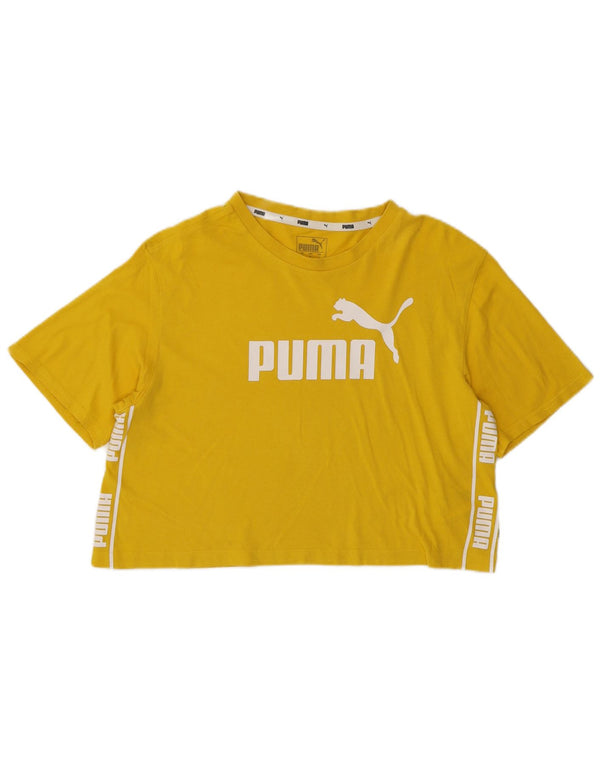PUMA T-shirt corta oversize con grafica da donna UK 10 piccola in cotone giallo