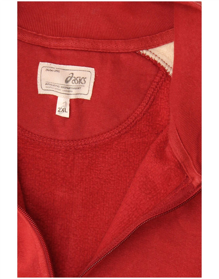 Felpa ASICS da uomo con zip e collo, maglione 2XL, cotone color block rosso