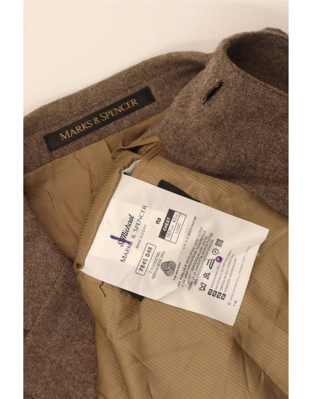 Giacca blazer a 3 bottoni da uomo Marks & Spencer UK 42 Large Marrone New Wool
