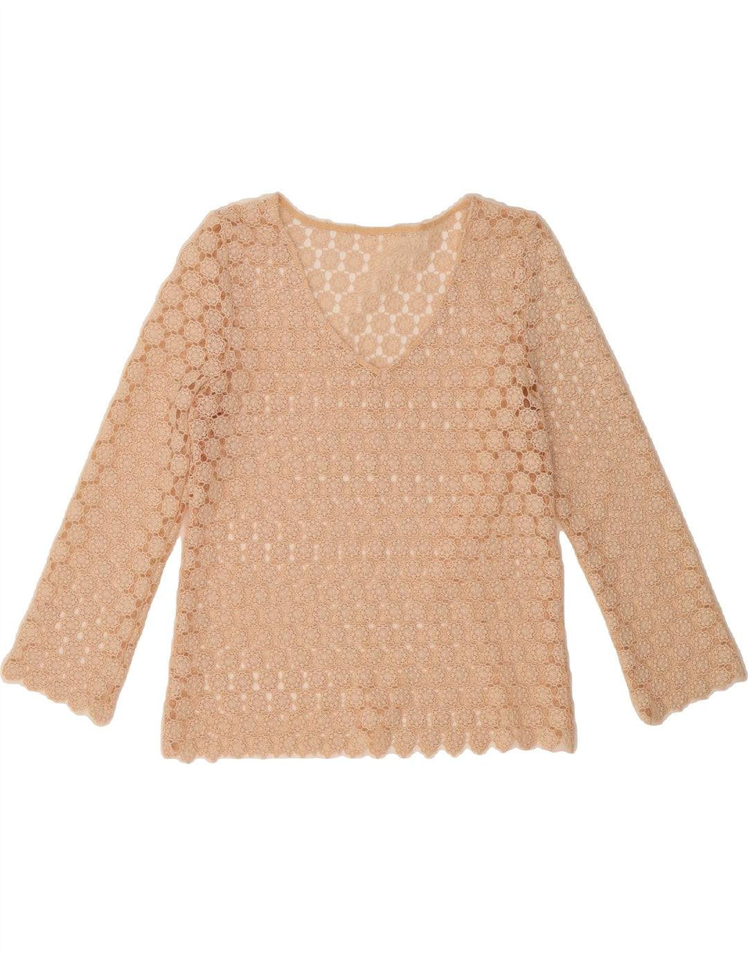 VINTAGE Womens Crochet See Through Top UK 12 Medium Beige Vintage Vintage and Second-Hand Vintage from Messina Hembry 
