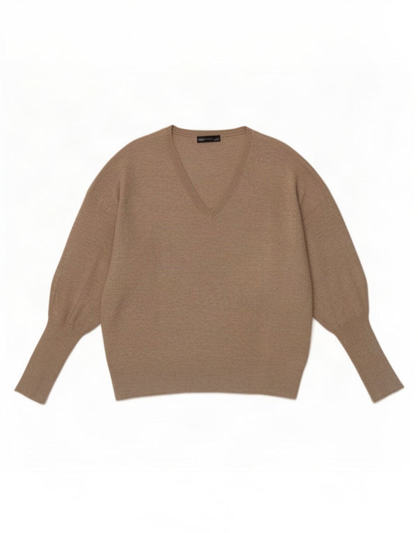 Maglione con scollo a V da donna Marks & Spencer UK 16 Large Beige Viscosa