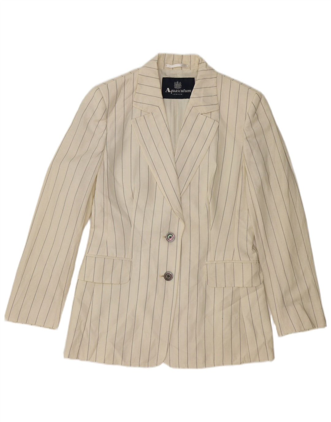 Giacca blazer da donna a 2 bottoni AQUASCUTUM UK 10 piccola lana gessata bianca