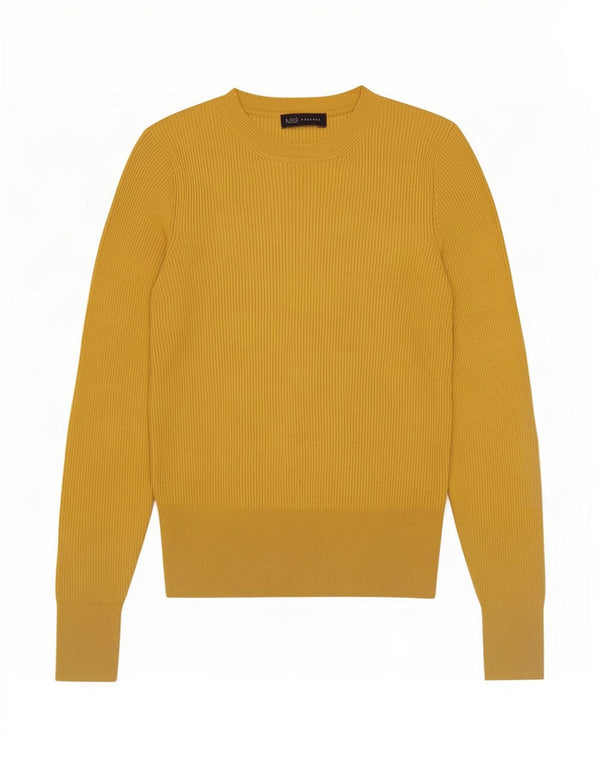 Marks & Spencer Womens Crew Neck Jumper Sweater UK 12 Medium Yellow Viscose