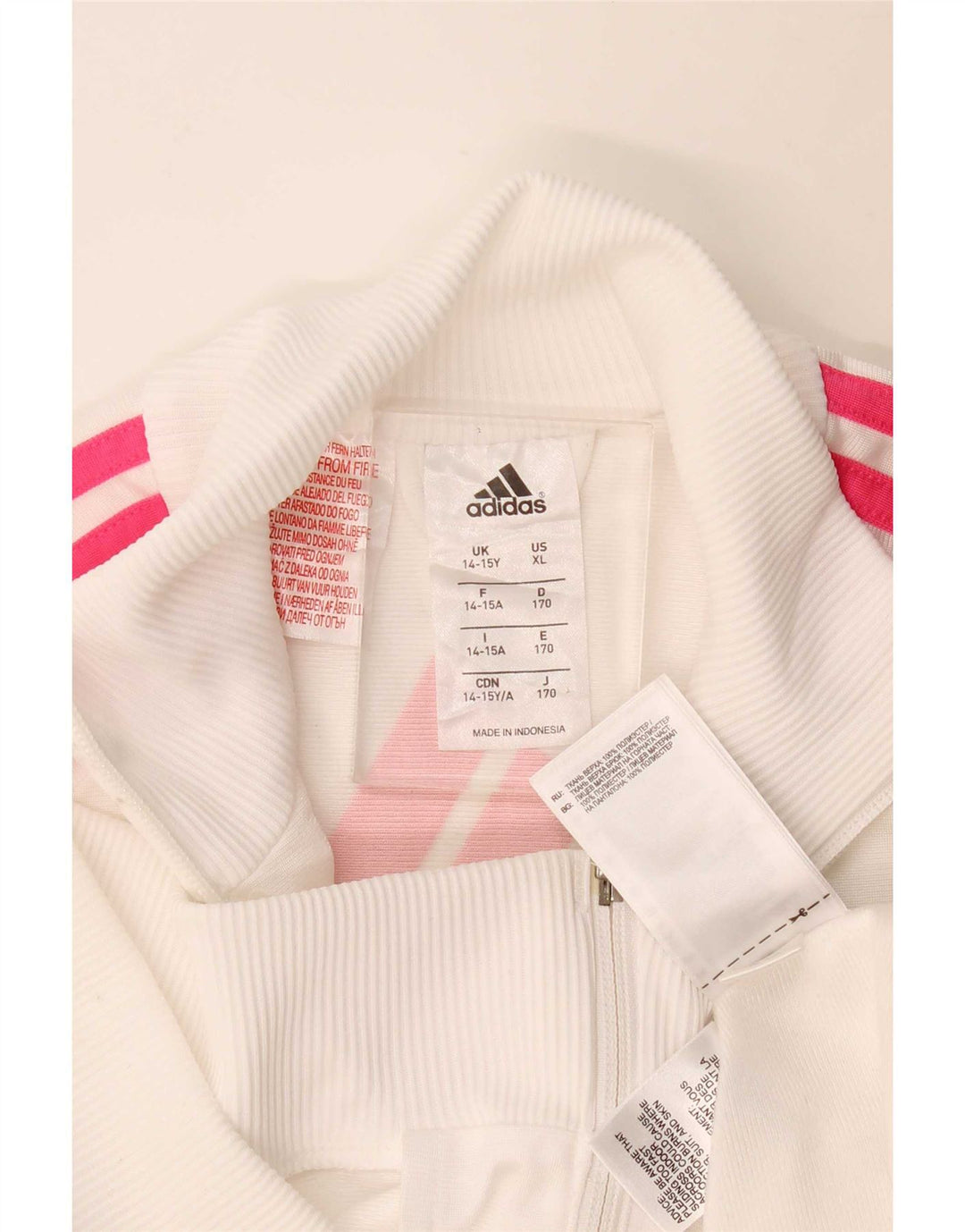 Giacca superiore della tuta da ragazza Adidas 14-15 anni in poliestere bianco sporco