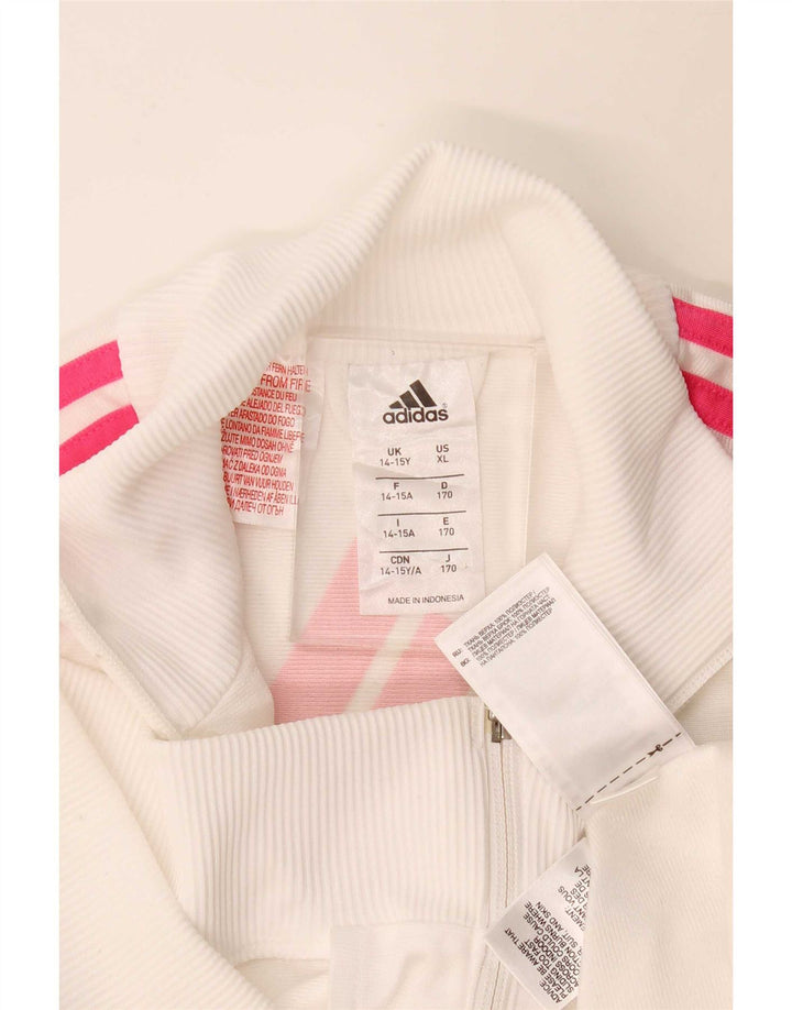 Giacca superiore della tuta da ragazza Adidas 14-15 anni in poliestere bianco sporco