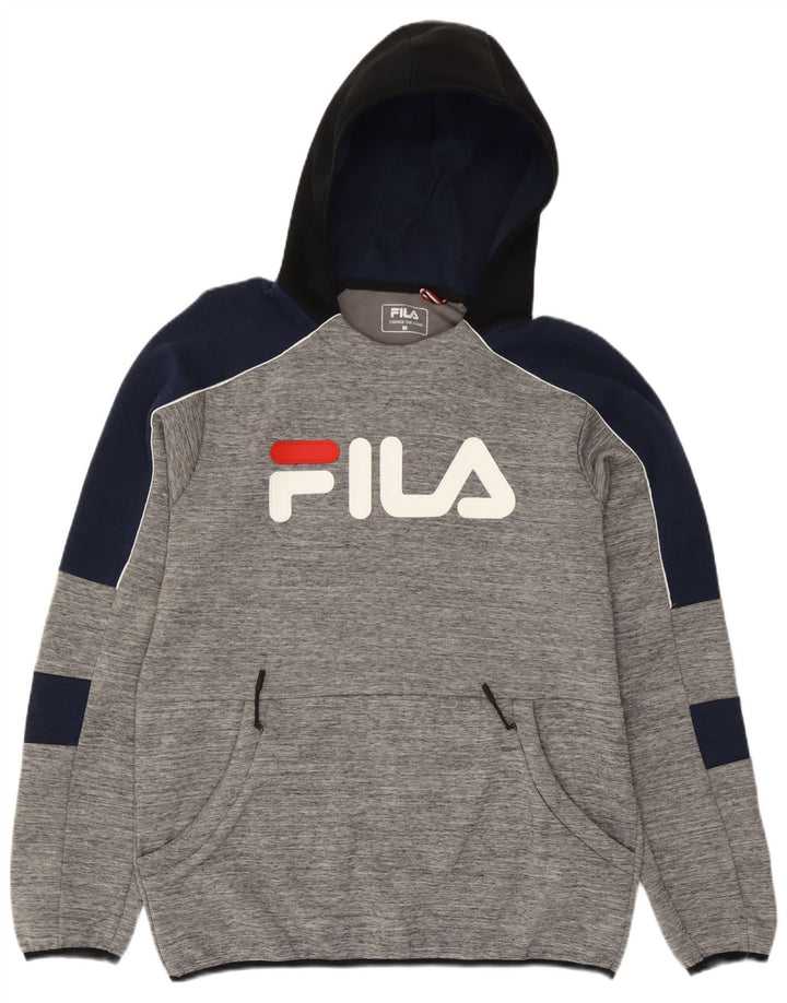 Felpa con cappuccio grafica da uomo Fila in cotone color block grigio medio