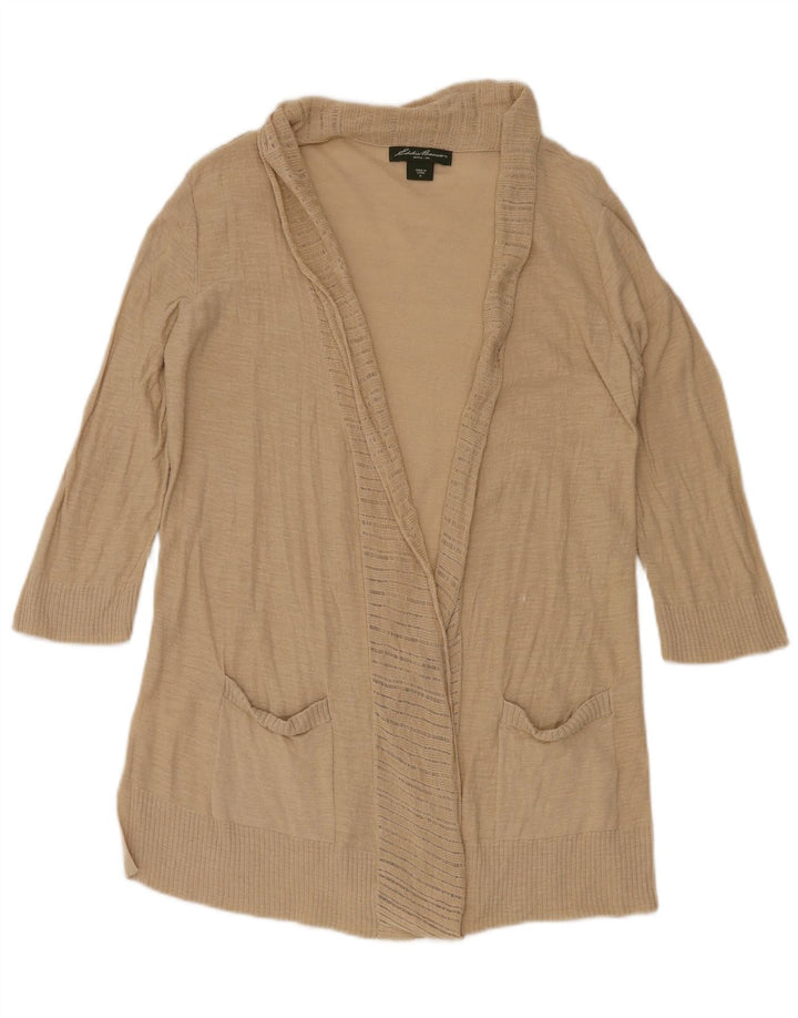 EDDIE BAUER Maglione cardigan aperto lungo da donna UK 12 Beige medio
