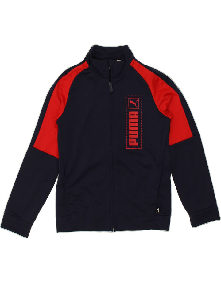 PUMA Boys Graphic Tracksuit Top Jacket 11-12 Years Navy Blue Colourblock | Vintage Puma | Thrift | Second-Hand Puma | Used Clothing | Messina Hembry 