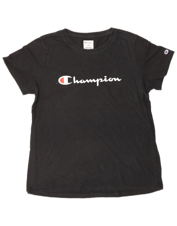 T-shirt grafica da donna Champion Top UK 16 grande cotone nero