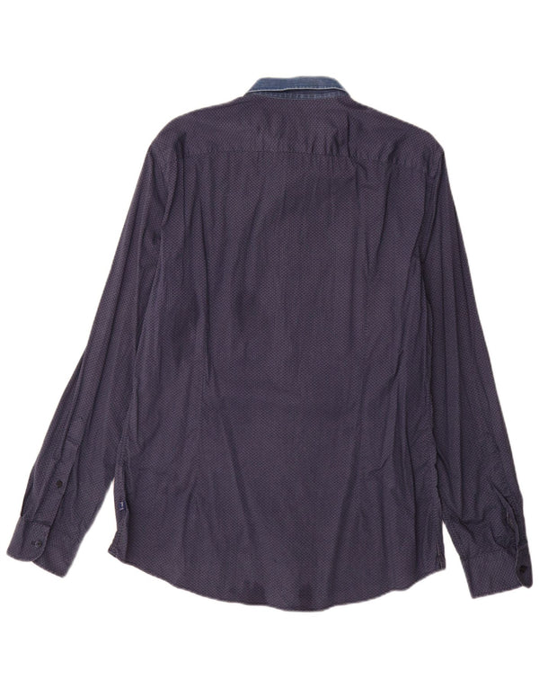Camicia Trussardi Jeans Uomo Taglia 42 Large Blu Navy in cotone geometrico