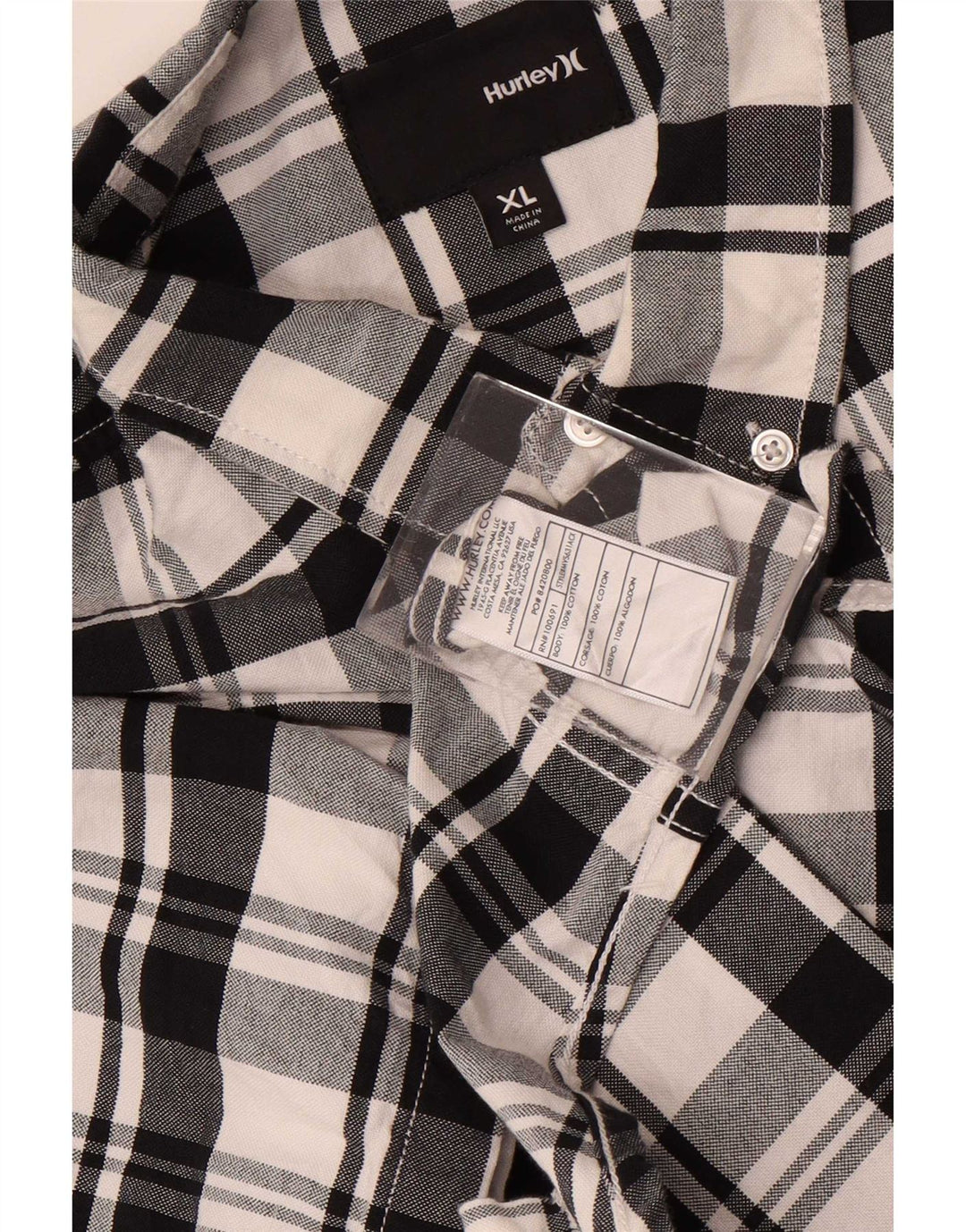 Camicia a maniche corte da uomo Hurley XL in cotone scozzese bianco