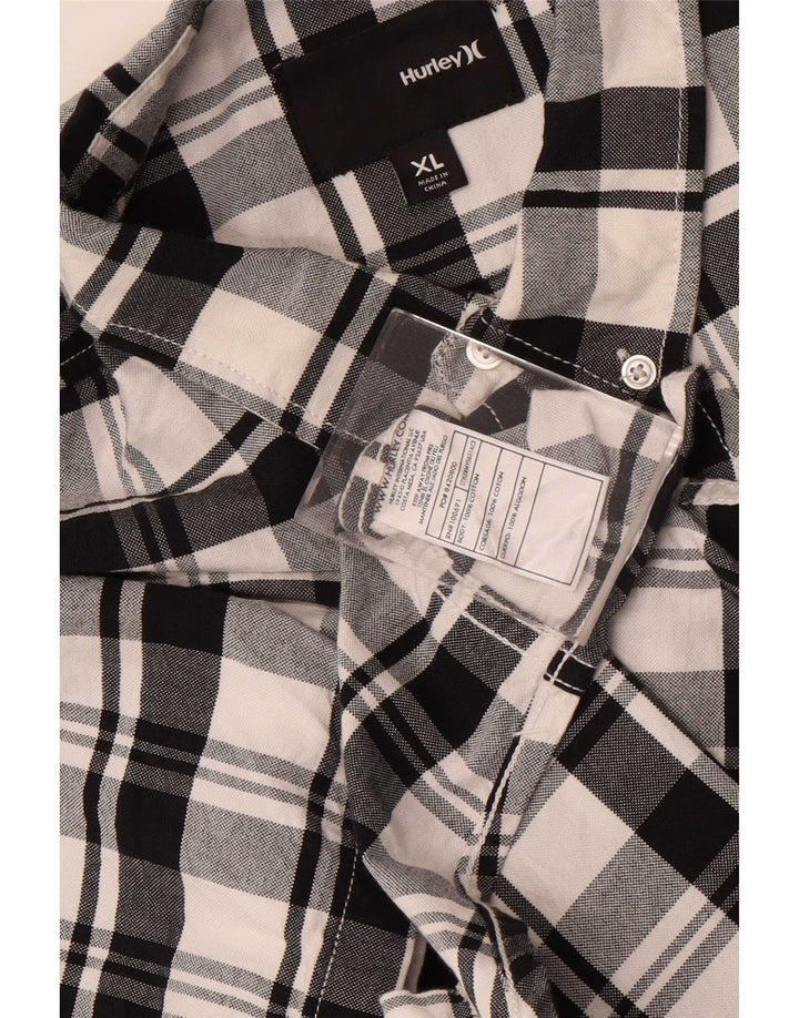 Camicia a maniche corte da uomo Hurley XL in cotone scozzese bianco