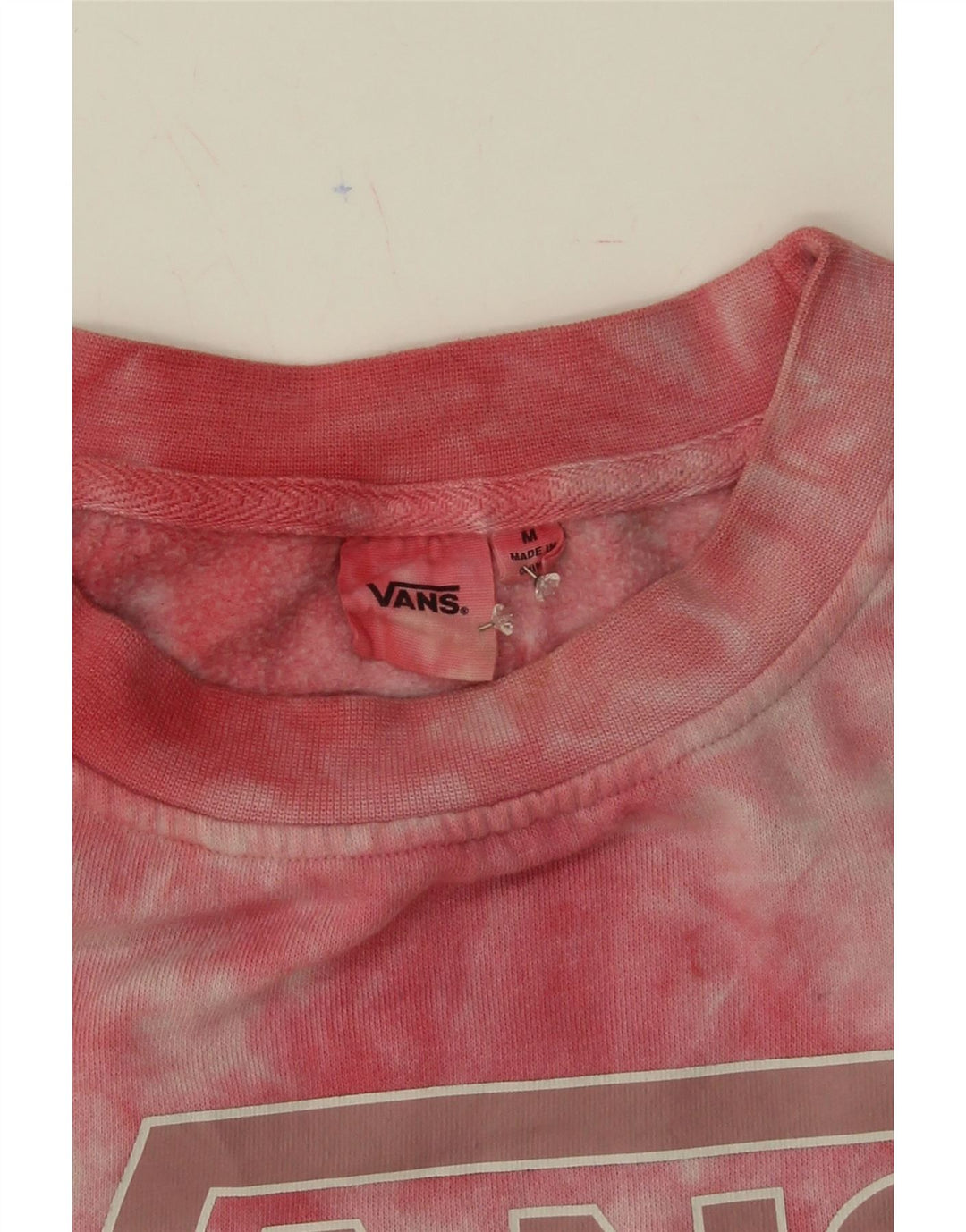 VANS Womens Graphic Sweatshirt Jumper UK 14 Medium Pink Tie Dye Cotton Vintage Vans and Second-Hand Vans from Messina Hembry 