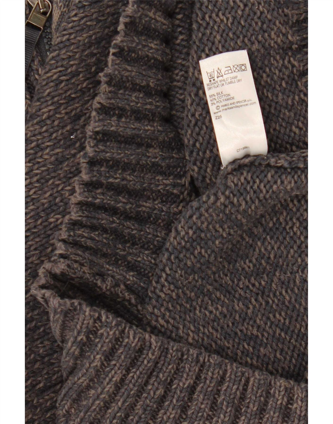 Maglione da uomo Marks & Spencer con zip e collo piccolo in seta screziata blu navy