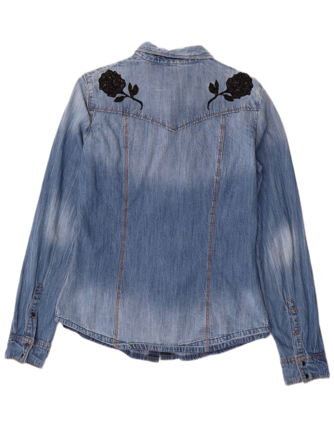 Camicia di jeans da donna GUESS UK 14 Blu medio floreale