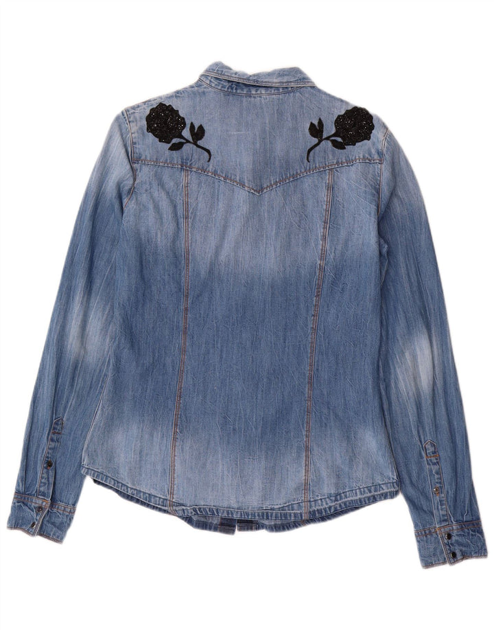 Camicia di jeans da donna GUESS UK 14 Blu medio floreale