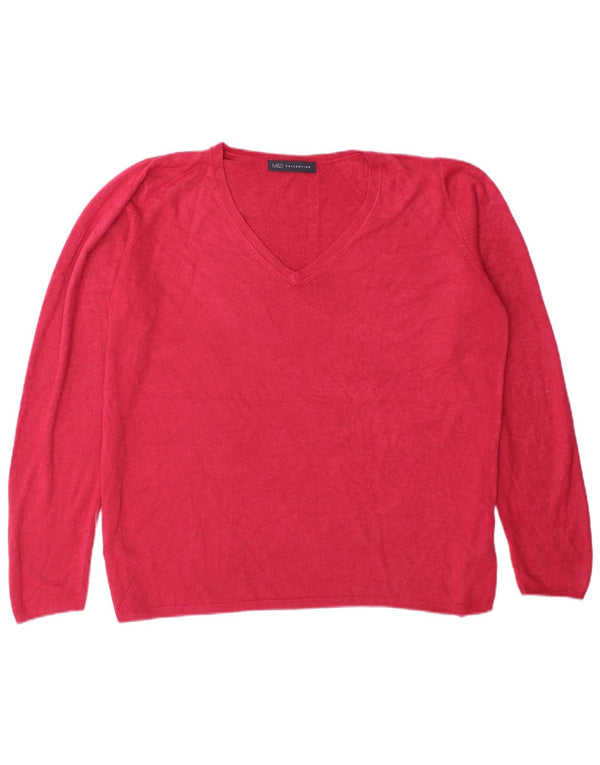 Maglione maglione con scollo a V da donna Marks & Spencer UK 20 2XL Acrilico rosso