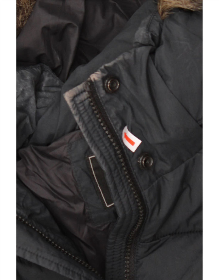 Cappotto imbottito con cappuccio da donna SUPERDRY UK 14 grande nylon nero