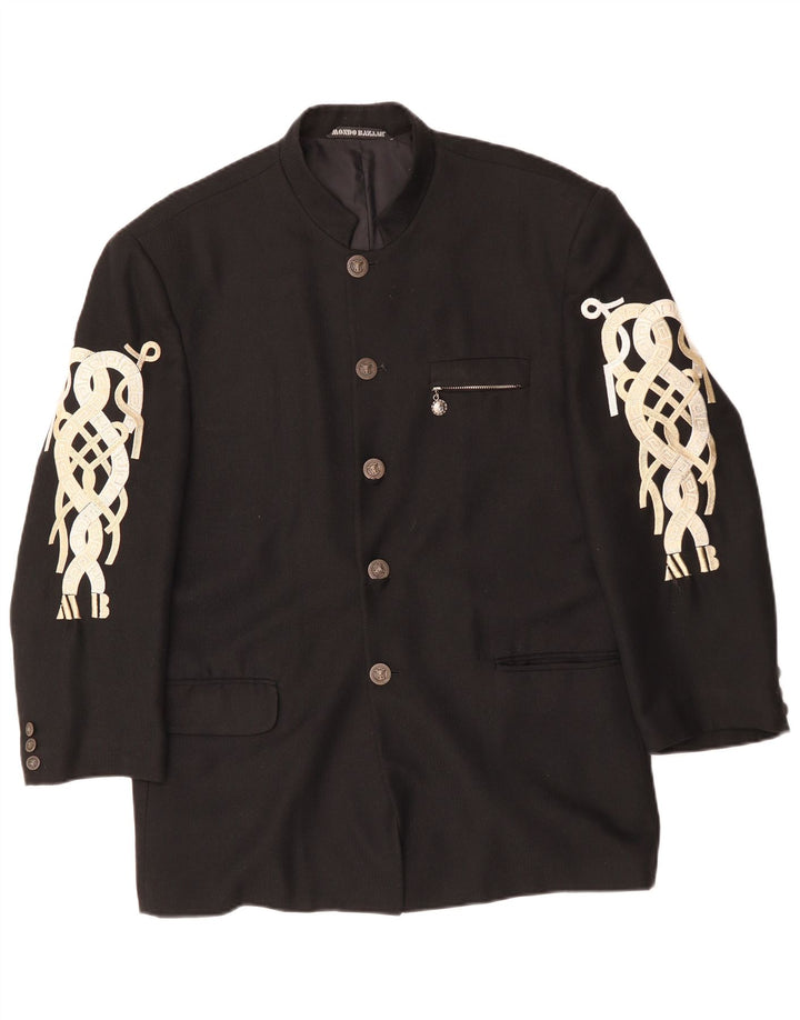 Giacca blazer da uomo a 5 bottoni VINTAGE UK 40 grande viscosa nera