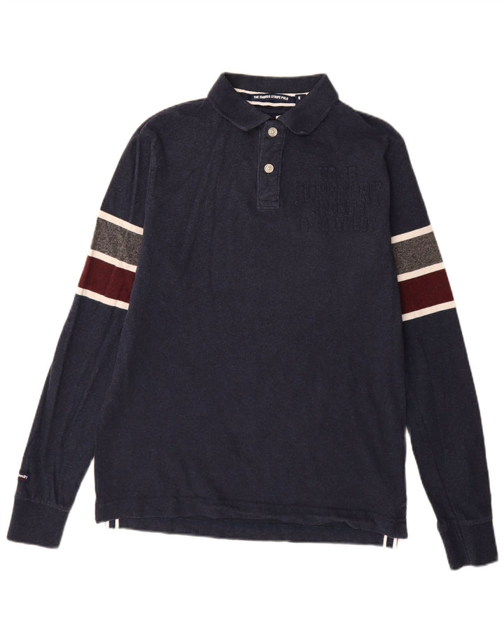 Polo da rugby grafica da uomo Superdry, grande, in cotone color block blu navy