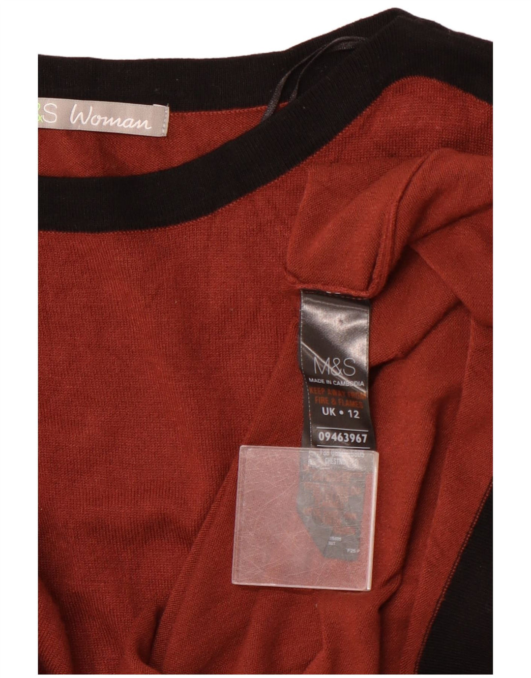 MARKS & SPENCER Top tunica da donna con maniche a 3/4 UK 12 Colorblock marrone medio