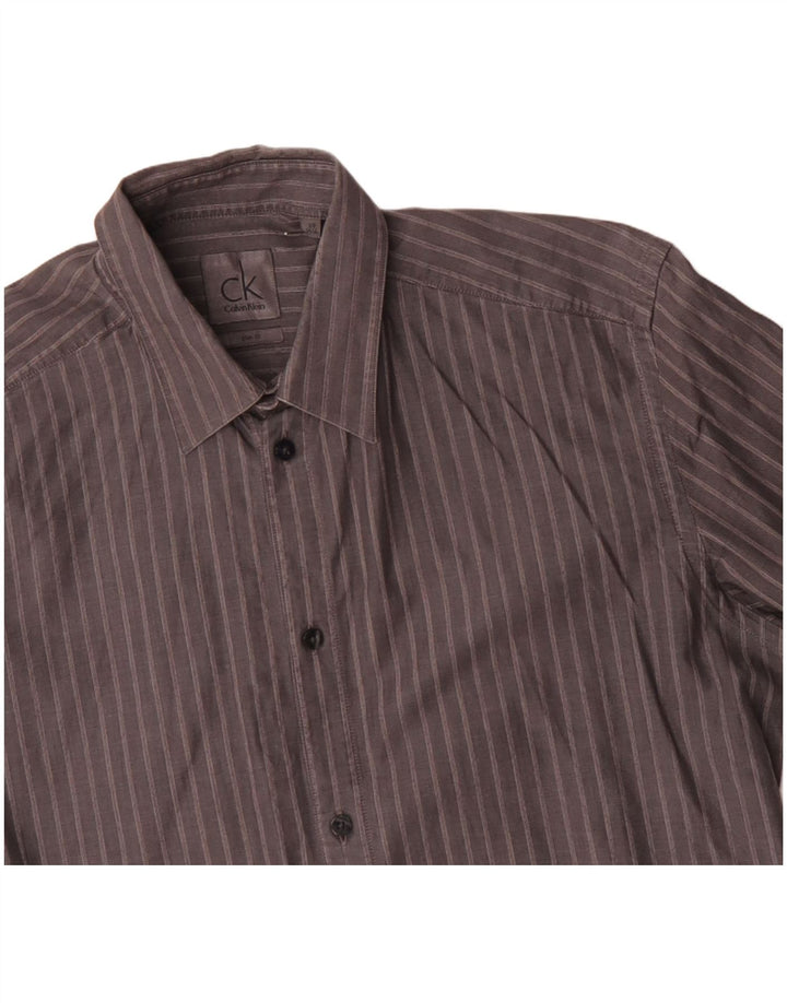 CALVIN KLEIN Camicia slim fit da uomo taglia 39 15 1/2 cotone a righe grigio medio