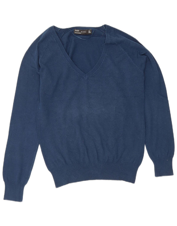 Maglione Zara da donna con scollo a V UK 14 grande blu navy