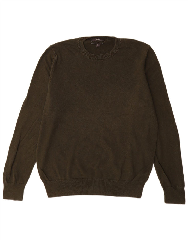 Maglione maglione girocollo da uomo Marks & Spencer in cotone kaki medio