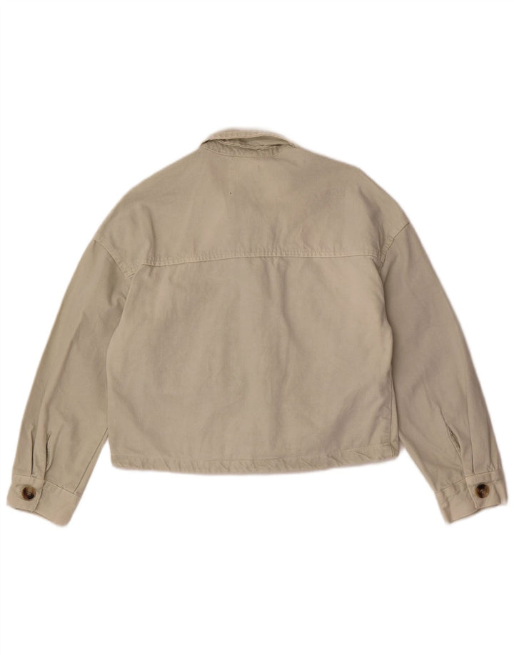 Giacca corta in denim da donna Zara UK 10 piccola in cotone bianco sporco
