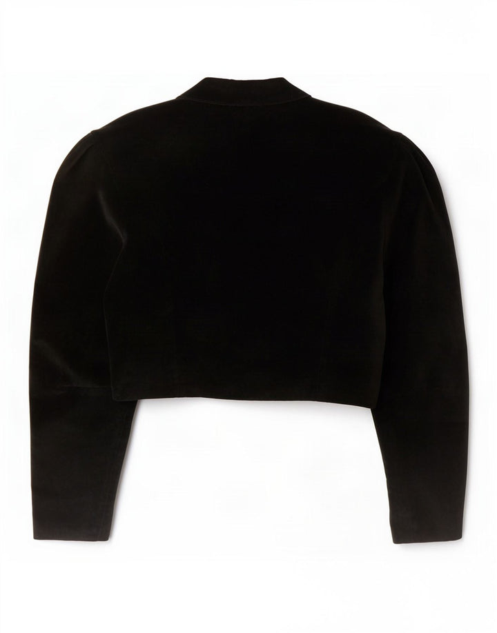Giacca Bolero vintage da donna in velluto aperto IT 40 piccola in cotone nero