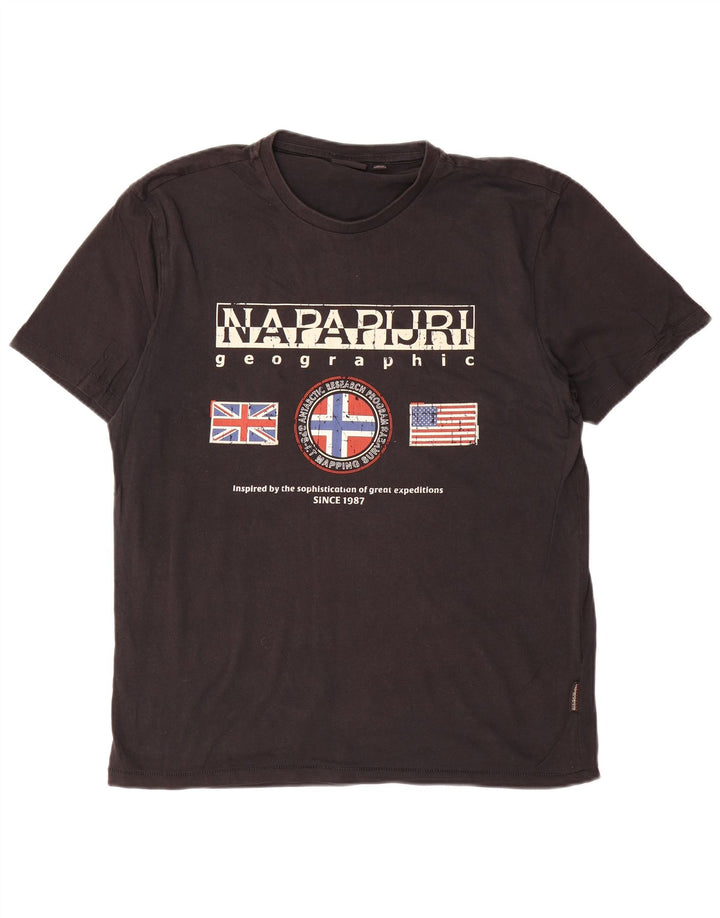 NAPAPIJRI T-shirt grafica geografica da uomo grande in cotone nero