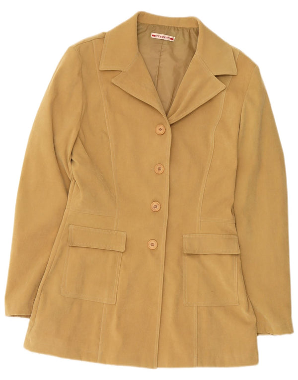 Giacca blazer da donna a 4 bottoni Specchio UK 14 grande poliestere beige