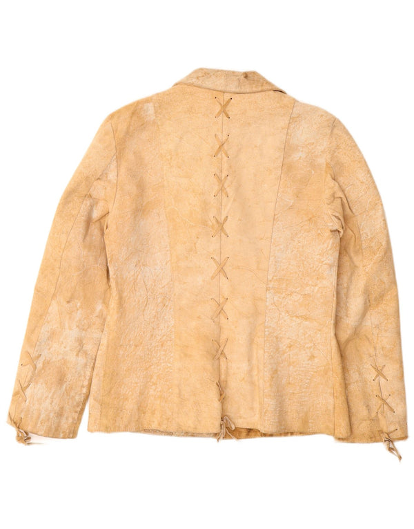 Giacca in pelle scamosciata da donna VINTAGE UK 12 Pelle beige media
