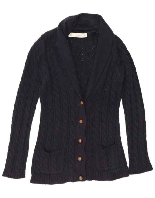 Maglione cardigan da donna Zara UK 14 cotone blu navy medio