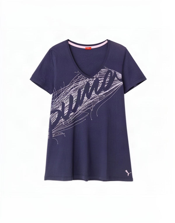 Mini abito t-shirt grafica da donna Puma UK 14 grande cotone blu navy