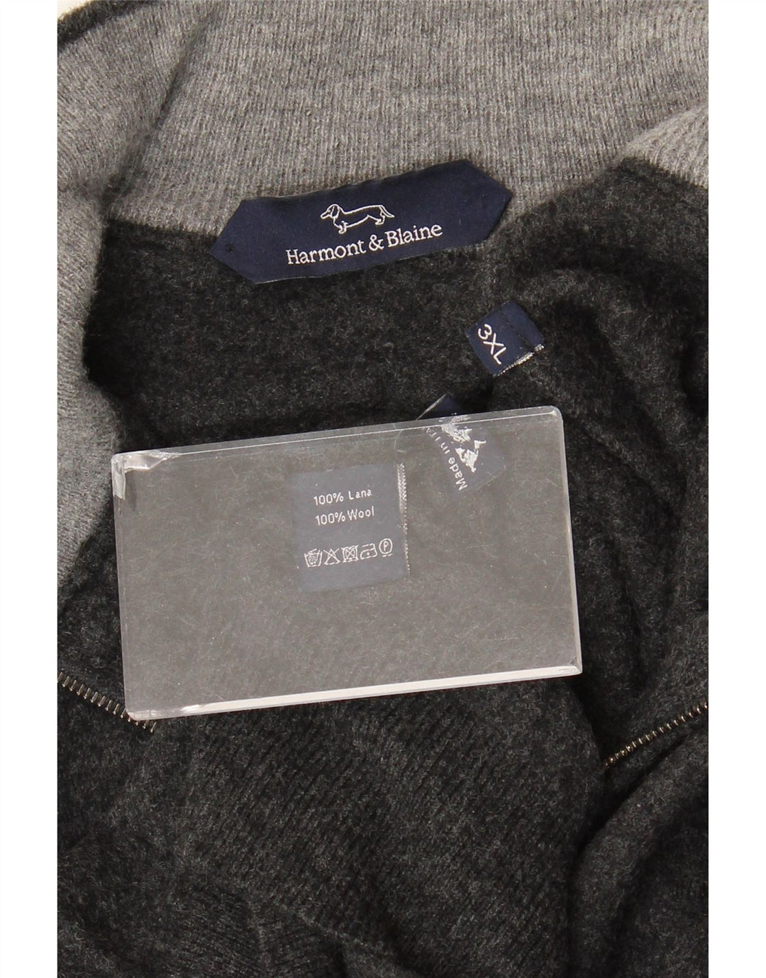Maglione da uomo con zip e collo Harmont & Blaine 3XL in lana grigia